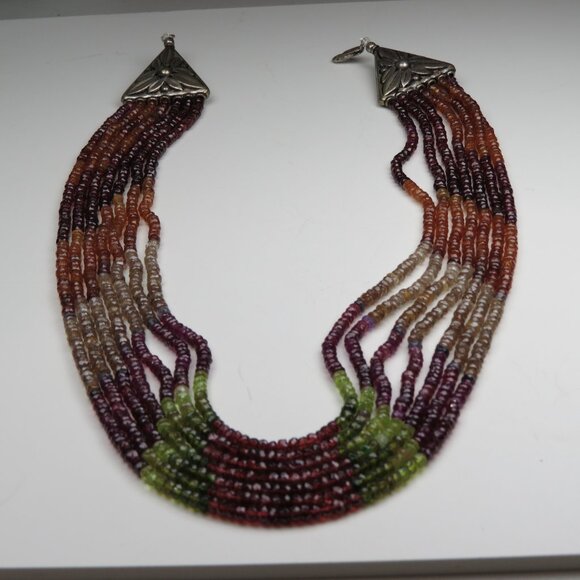 Silver Garner Peridot Citrin 500 CARAT 7 Strands Necklace - Picture 2 of 9